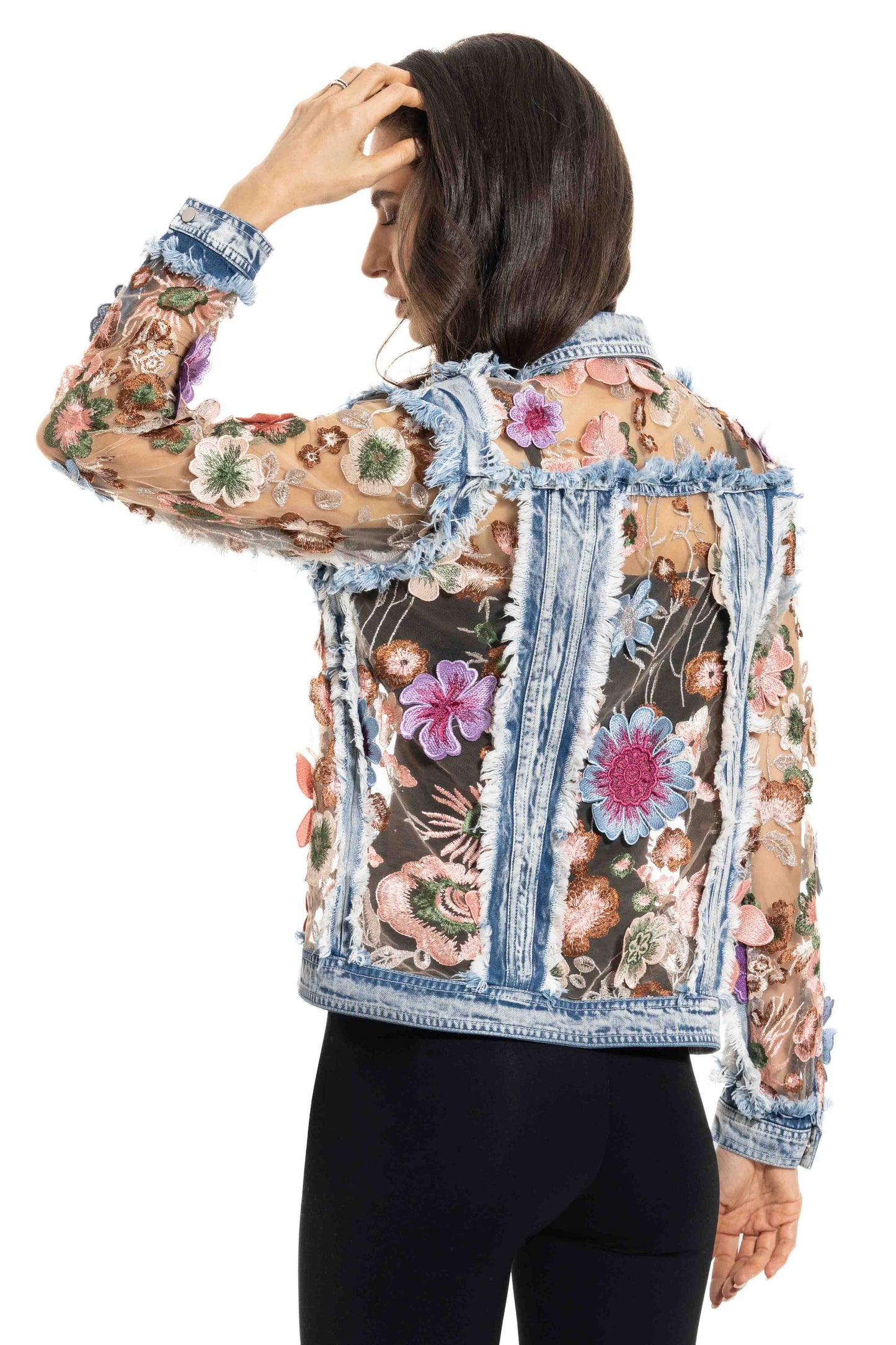 Denim and Lace Embroidered Jacket