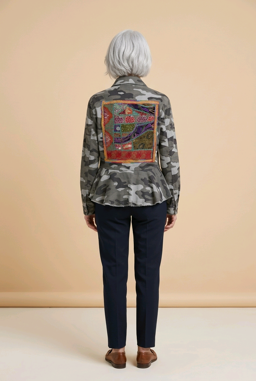 Camo Jacket w/Vintage Silk Patches