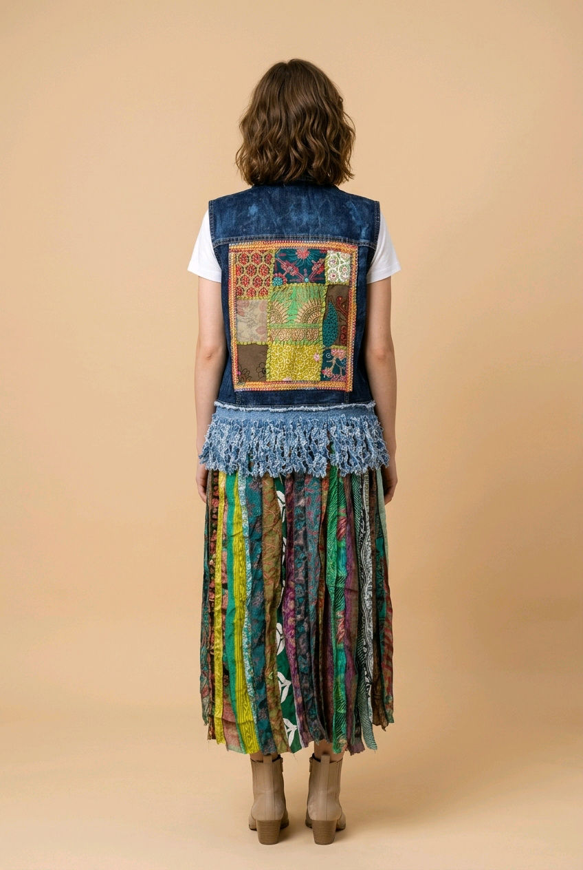 Denim Vest w/Silk Skirting