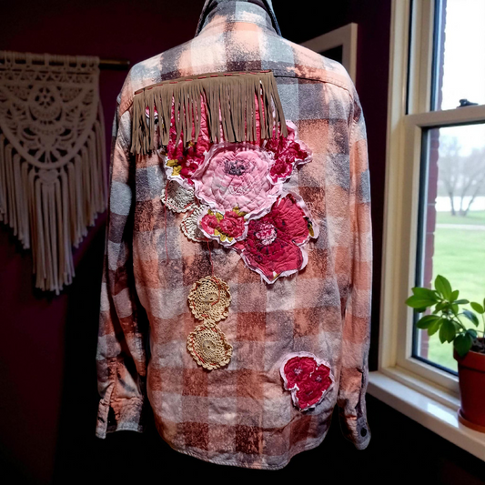 Flannel Shirt Upcycled "Floral Cowgirl"