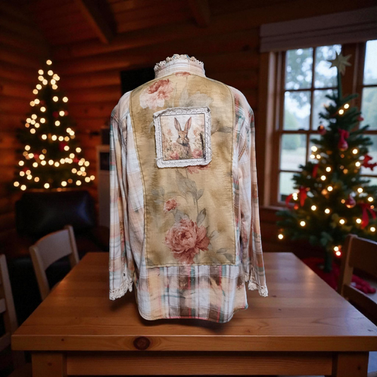 Flannel Shirt Upcycled "Bunny Love"