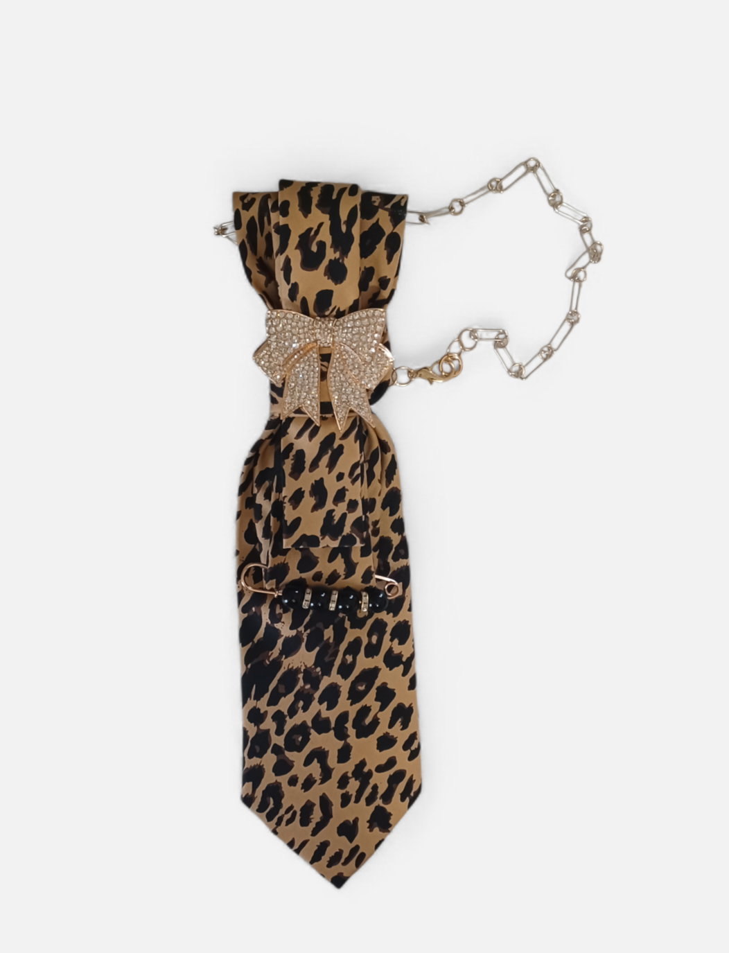 Leopard with Rhinestone Bow Pin