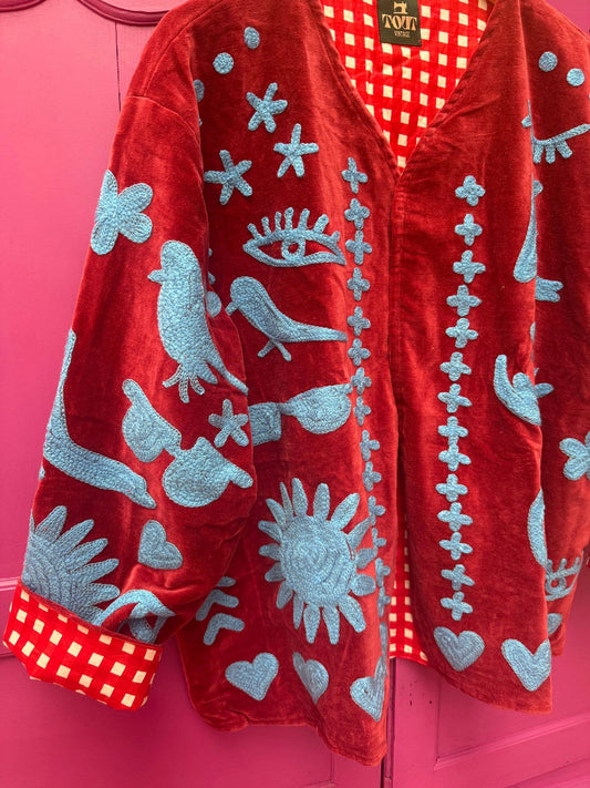 ToutVintage Deep Red/Blue Velvet Jacket DREAM