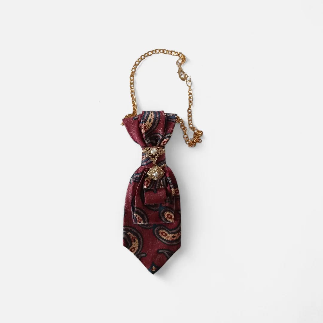 Burgundy Paisley with Pearl Pin