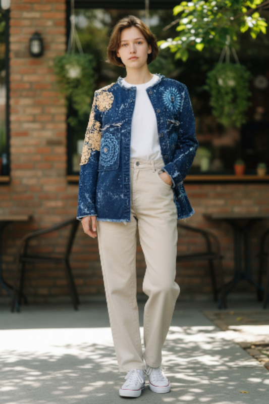 Autumn Moths Upcycled Denim Jacket