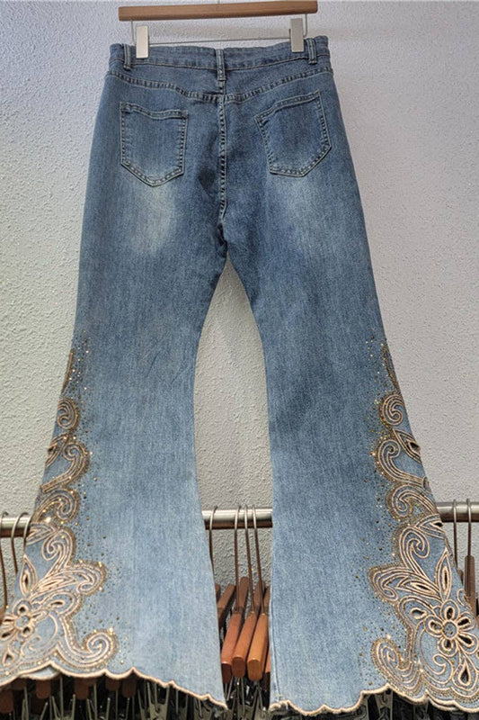 Floral Pattern Wide Leg Jeans