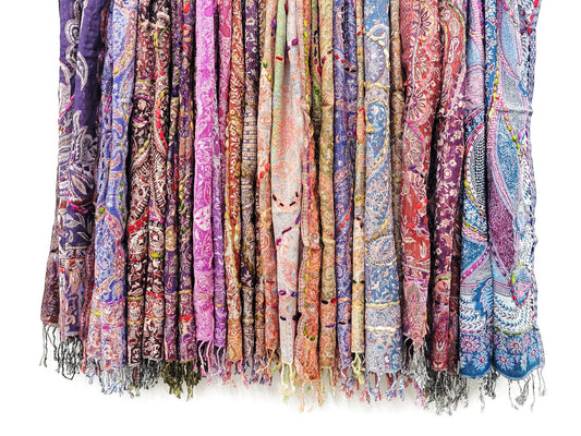 Amanda Thick Stitch Embroidered Scarf Assorted Jewel Tones