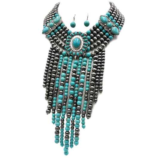 Western Fringe Navajo Turquoise Beads Necklace