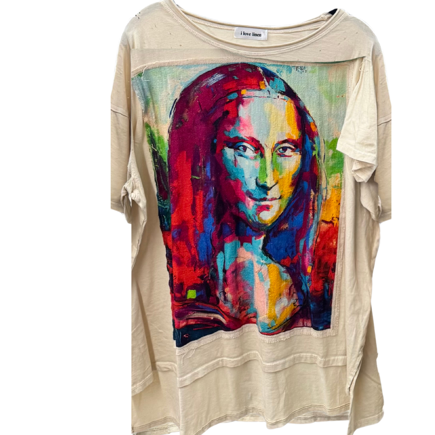 Tee w/ Abstract Mona Lisa Patchwork Oversized