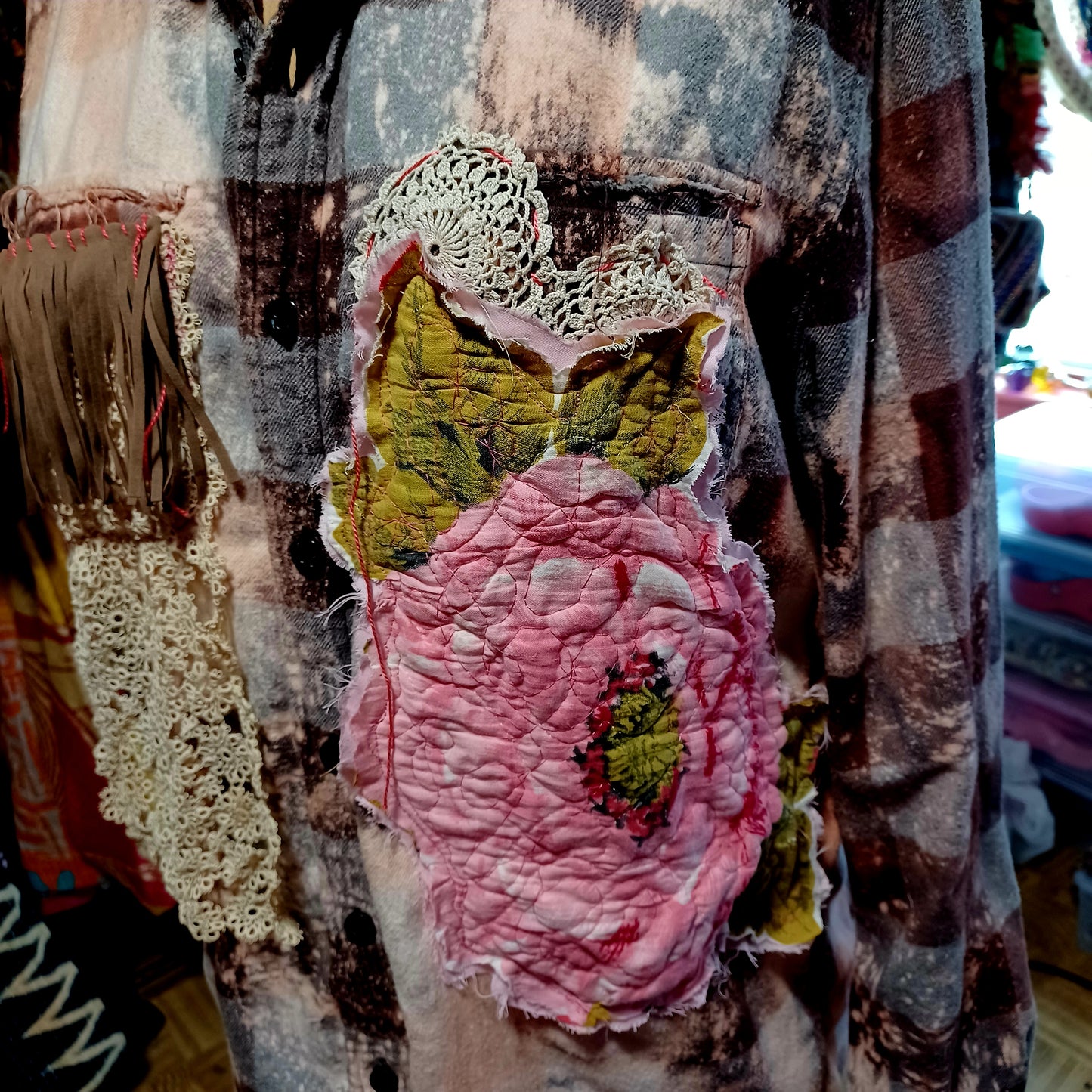 Flannel Shirt Upcycled "Floral Cowgirl"