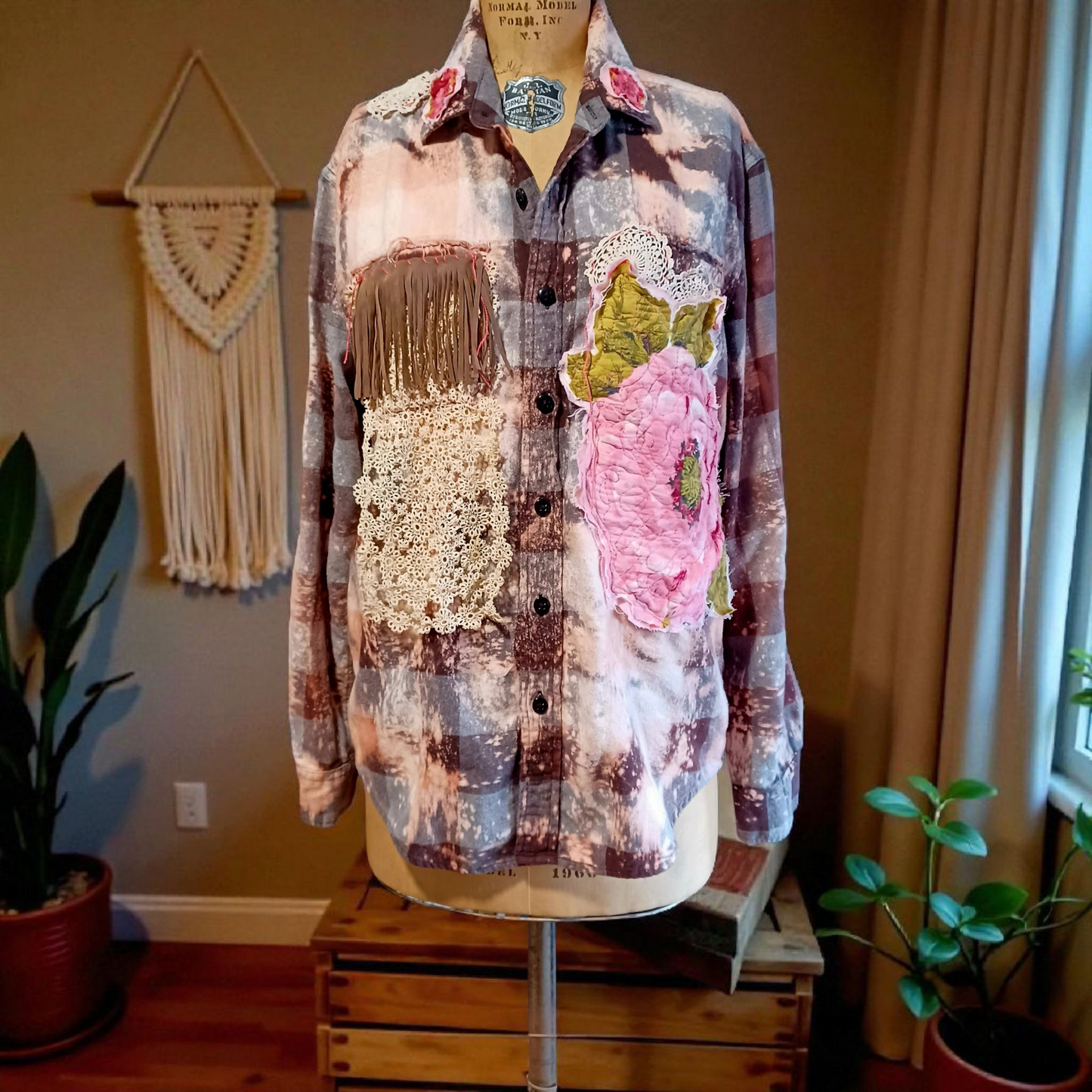 Flannel Shirt Upcycled "Floral Cowgirl"