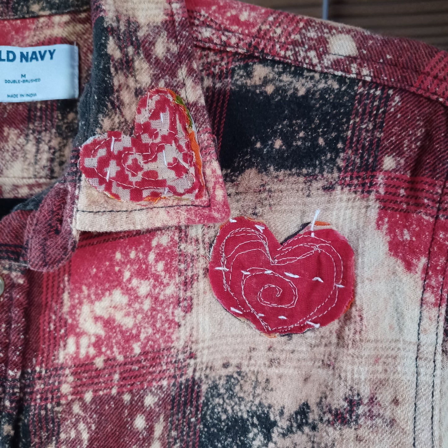 Flannel Shirt Upcycled "Queen of Hearts"
