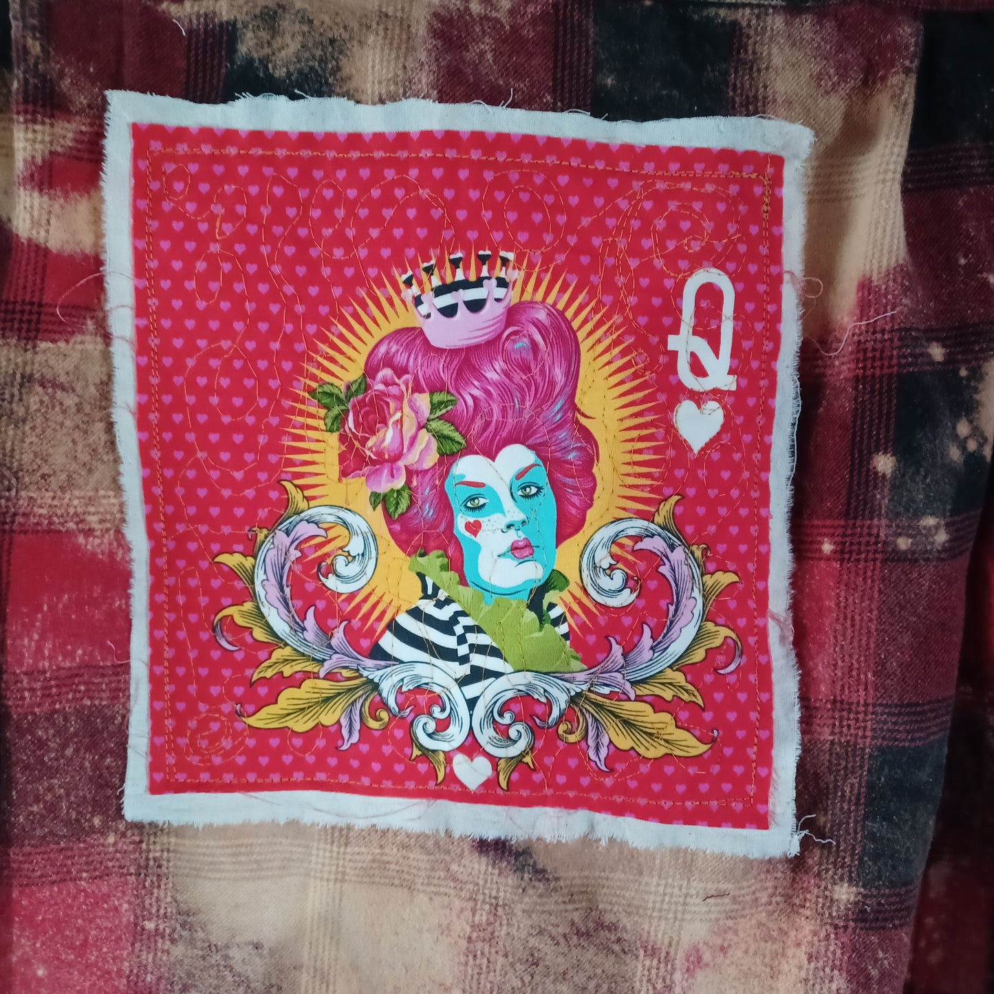 Flannel Shirt Upcycled "Queen of Hearts"