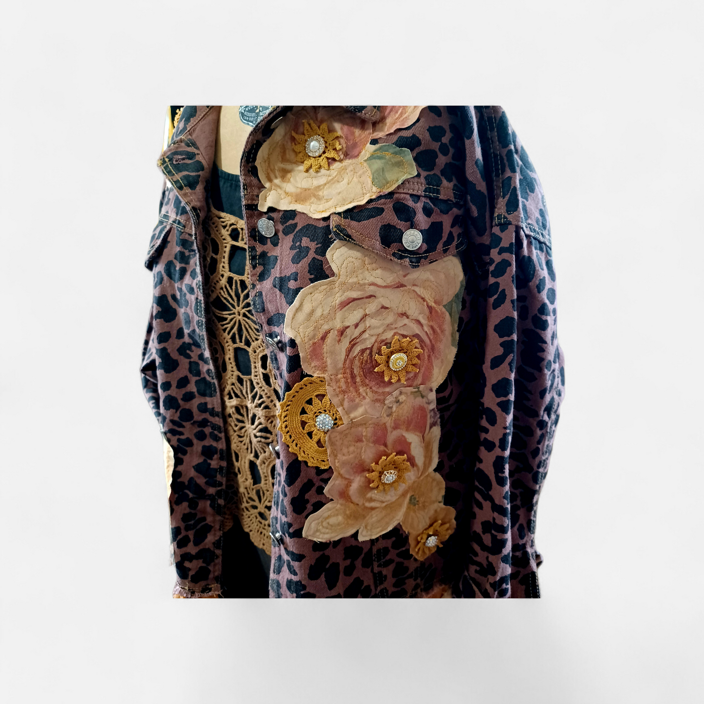 Leopard Denim Jacket w/Crow