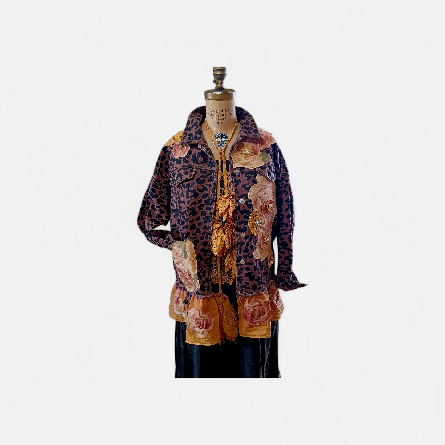 Leopard Denim Jacket w/Crow