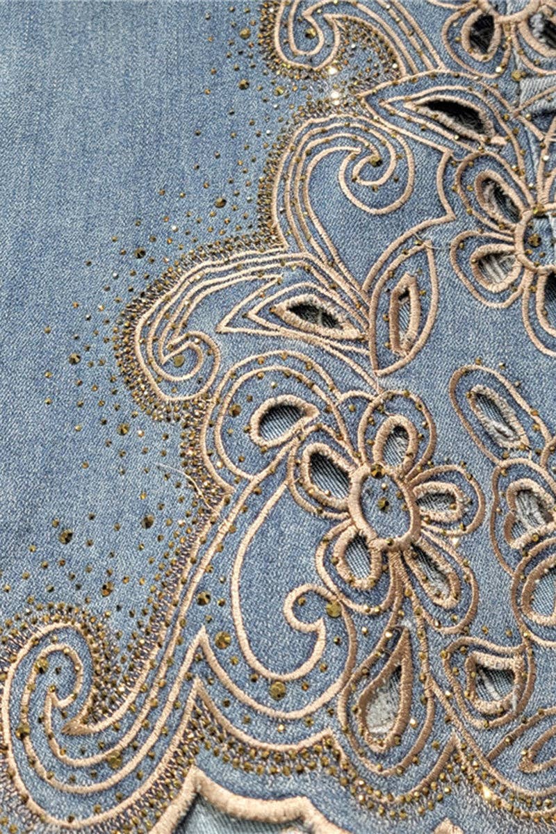 Floral Pattern Wide Leg Jeans