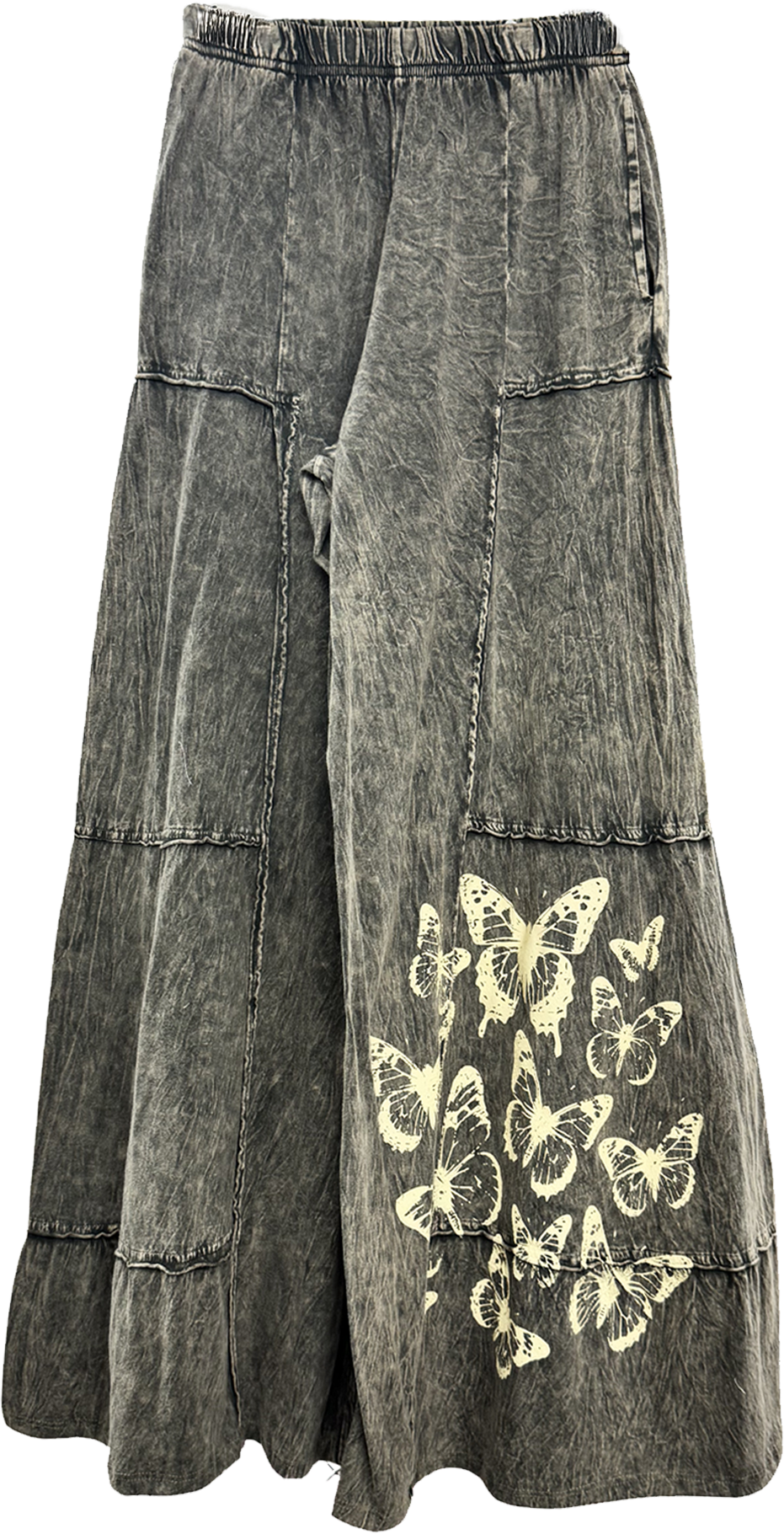 100% Cotton Tiered Wide Leg Pants w/Butterflies