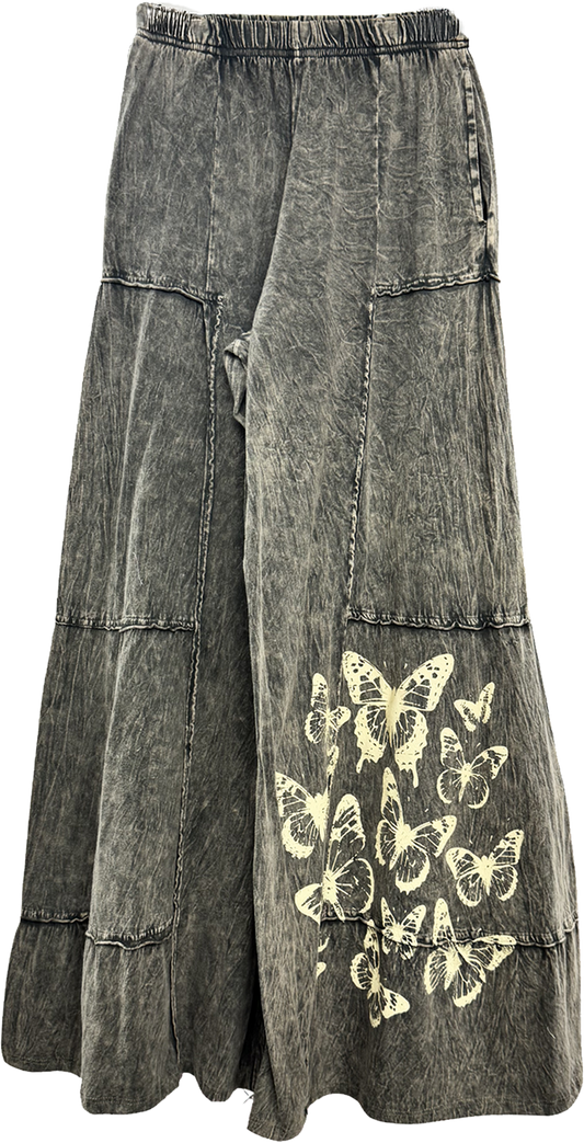 100% Cotton Tiered Wide Leg Pants w/Butterflies