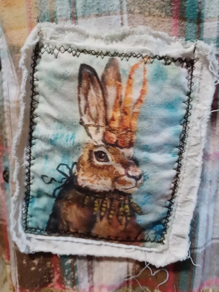 Flannel Shirt Upcycled "Bunny Love"