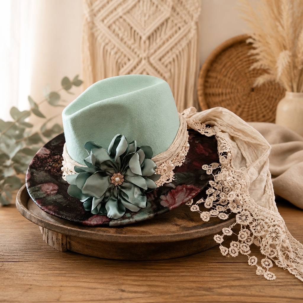Mint Fedora with Scarf Hatband