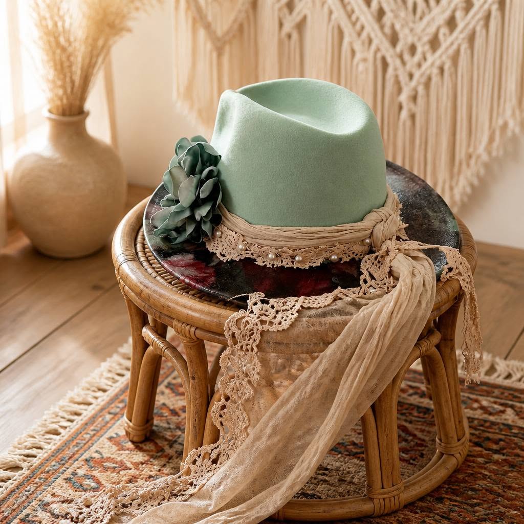 Mint Fedora with Scarf Hatband