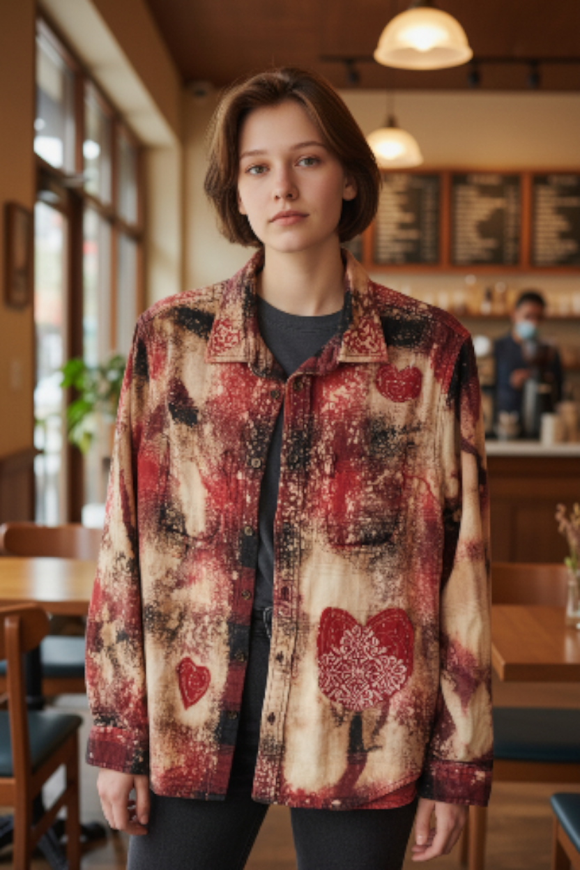 Flannel Shirt Upcycled "Queen of Hearts"