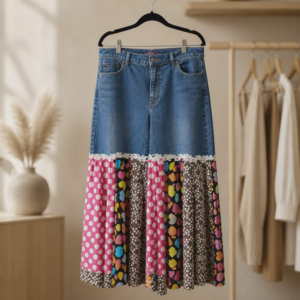PINK AND YELLOW POLKA DOT DENIM BELLS