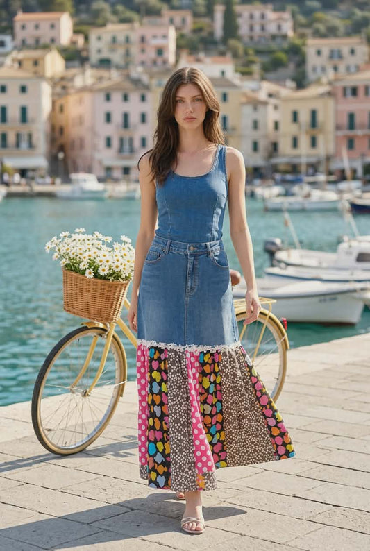 PINK AND YELLOW POLKA DOT DENIM BELLS
