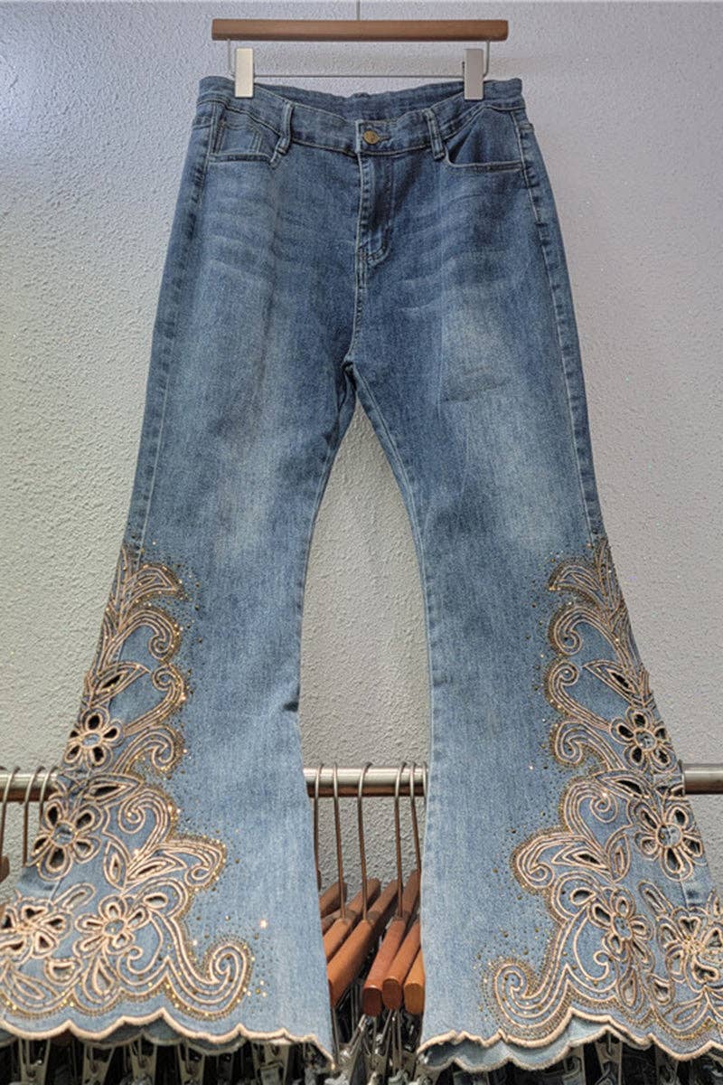 Floral Pattern Wide Leg Jeans