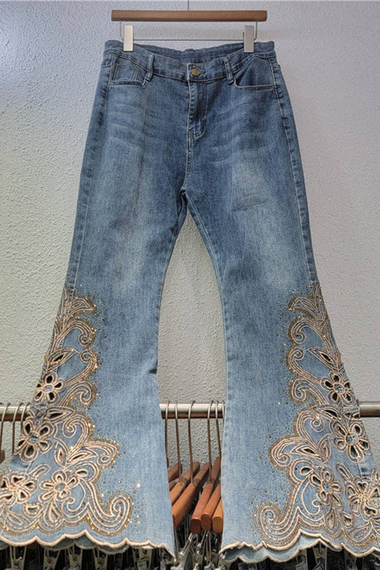 Floral Pattern Wide Leg Jeans