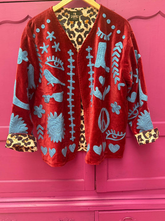 ToutVintage Deep Red/Blue Velvet Jacket DREAM