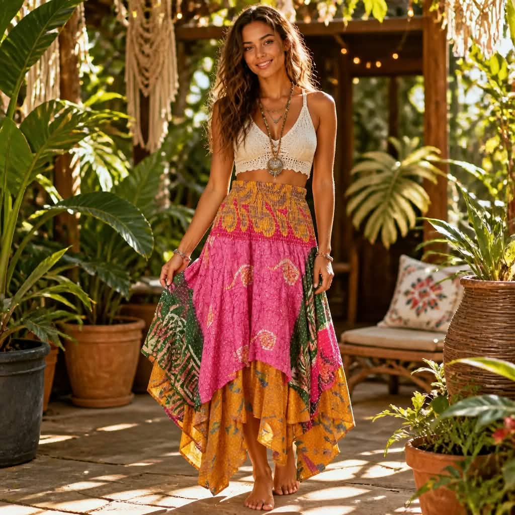 Ancestral Bloom Kantha Pixie Skirt 1000-12