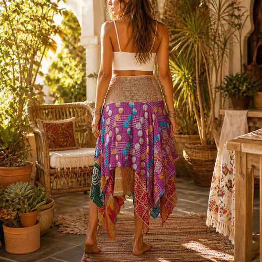 Ancestral Bloom Kantha Pixie Skirt 1000-06